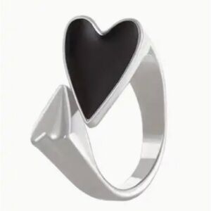 3/$25 Chunky Adjustable Open Two Hearts Black and Silver Tone Ring